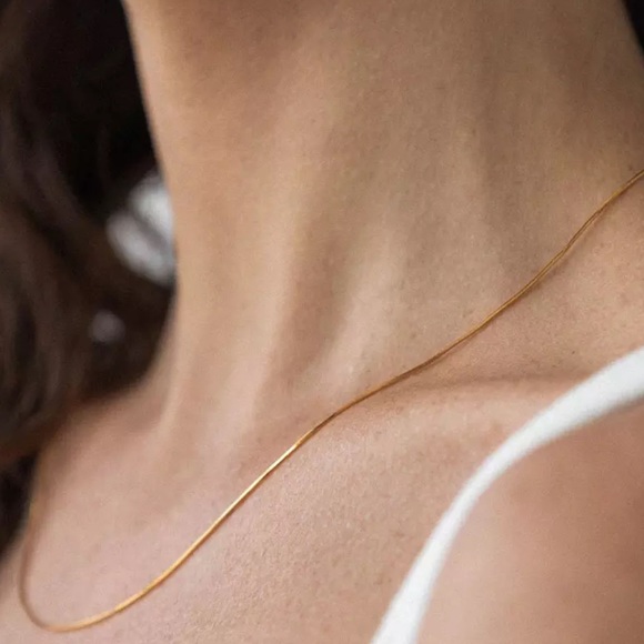 New 18K Minimalist Thin Gold Snake Chain Necklace, nice Necklace, cute Necklace - Picture 2 of 5